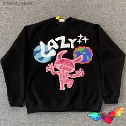 Men's Hoodies Sweatshirts Black Broken Planet Market Lazy Crewneck Men Women Puff Print Fece Pullovers Loose Hoodie H240507