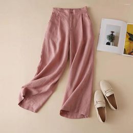 Women's Pants Elastic High Waist Casual Women Button Zipper Straight Wide Leg Long With Pockets Solid Colour Loose Fit Trousers