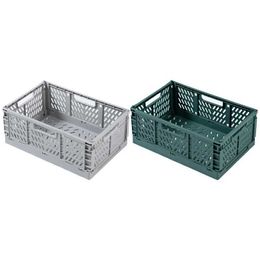 Storage Boxes Bins 2 folding storage boxes/container transport boxes Flat noodles green and grey for various items Q240506