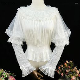 Women's Blouses Japanese Sweet Lolita Style Women Vintage Victorian Lace Mesh Long Sleeve Shirts Girls Kawaii Fairy Tops Blusas Mujer