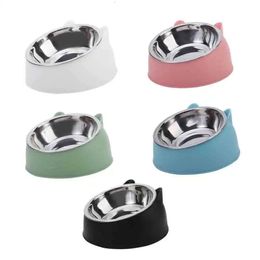 100ML Cat Dog Bowl 15 Degrees Raised Non Slip Puppy Base Cat Food Drinking Water Feeder Tilt Neck Pet Bowl Accessories 240429