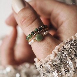 Cluster Rings Bohemian Taiwan Jade Wedding Ring Sets For Women Natural Stone Jewellery Stretchy Freshwater Pearl Handmade Gifts