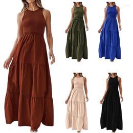 Casual Dresses Modern Sleeveless Summer Long Dress Patchwork Swing Round Neck Maxi Drop