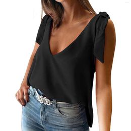 Women's T Shirts Oversized Tops Tunic Blouse Female Lace Up Solid Color Casual Tank Spring Summer Cropped Shirt Ladies Chiffon