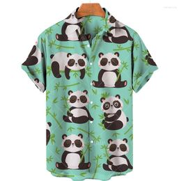 Men's Casual Shirts Kawaii Panda Hawaiian 3d Print Men Womens Clothes Summer Beach Short Sleeve Blouse Fashion Streetwear Lapel Camisa Male