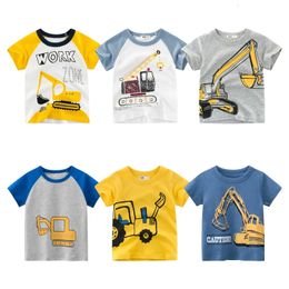 210Y Cartoon Print Baby Boys T Shirt for Summer Infant Boy Excavator TShirts Short Sleeves Kids Clothes Toddler Cotton Tops 240416