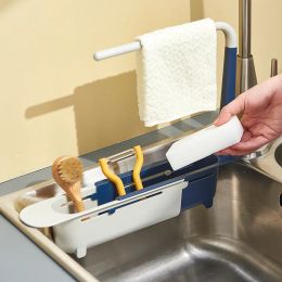 Organisation Kitchen Sink Organiser Telescopic Sink Shelf Soap Sponge Holder Towel Hanger Sink Drain Rack With Drainer Basket Kitchen Gadgets