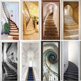 Stickers Customized Size Door Sticker Adhesive 3D Spiral Stairs Full Door Wrap Poster Landscape Door Mural Wallpaper Wall Art Decals