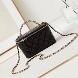 12A Upgrade Mirror Quality Designer Long Box Bag 17cm Mini Vanity Case Bag Pearl Handle Handbags Calfskin Quilted Purse Crossbody Black Shoulder Chain Strap Box Bag