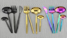 4Pcsset Black Gold Cutlery Set 1810 Stainless Steel Dinnerware Silverware Flatware Set Dinner Knife Fork Spoon Drop2117986