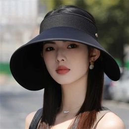 Wide Brim Hats Bucket Hats Womens large Brim empty top hat for outdoor use UV protection sun hat Versatile High Grade Sense sun hat J240506