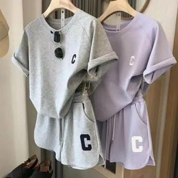 Women's T Shirts Casual Sports Suits Women Summer Short T-shirt Tops Wide Leg Shorts Fashion Running Two Piece Sets Womens Clothing Sporty