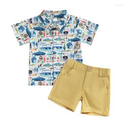 Clothing Sets Toddler Baby Boys Summer Outfits Short Sleeve Fish Print Button Down Shirt Shorts Set