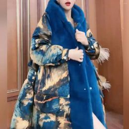 Women's Fur Higgh Quality Patchwork Down Jackets For Women 2024 Winter Long Warm Overcoat Hooded Sleeve Wadded Jacket Coat