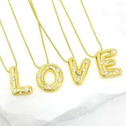 Choker Fashion Jewelry Gold Plated Chunky Bubble Alphabet Letter Necklace Cz Zircon 26 Initial Pendant Necklaces