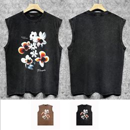 Easy leisure ZJBPUR054 Purple sleeveless T-shirt do old mountain flower printed vest waistcoat R96W90 heavy cotton with high quality vest men and women