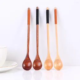 Spoons Chinese Style Long Handled Wooden Spoon Kids Wood Rice Soup Dessert Coffer Tea Mixing For Kitchen Tableware