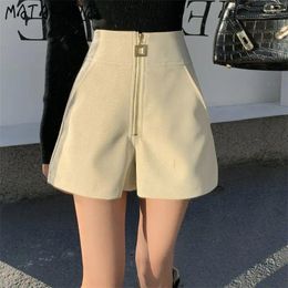 Women's Shorts Matakawa PU Mujer Solid Spring Summer Zipper Korean Fashion Women Pants High Waist Simple Elegant Pantalones Cortos