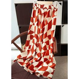 Skirts 22mm silk elastic plain satin printed half skirt for womens mulberry tree silk large swing half skirt 2023 new Q240507