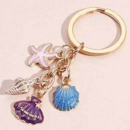 Keychains Lanyards Cute Keychain Colorful Starfish Shell Conch Key Ring Beach Key Chains Sea Souvenir Gifts For Women Girls DIY Handmade Jewelry