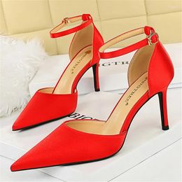 Sandals Summer Woman 8cm High Heels Stripper Wedding Bridal Strappy Satin Silk Low Sandles Nightclub Prom Fashion Shoes