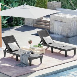 Camp Furniture Outdoor Chaise Lounge Chairs Set Of 2 With Adjustable Backrest Waterproof PE Easy Assembly Lightweight For Patio Poolside