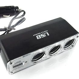 NEW Hot 3 Way Multi Socket Car Cigarette Lighter Splitter USB Plug Charger DC 12V/24V Triple Adapter with USB Port BX