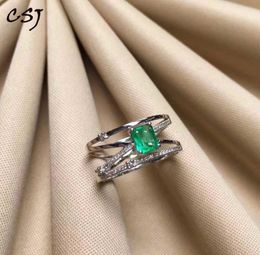 CSJ Natural Green Emerald Ring 925 Sterling Silver 46mm Gemstone May Birthstone Jewelry Gift for Women CJ1912106723734