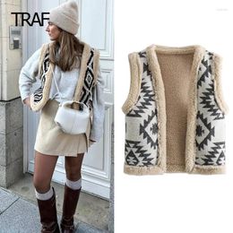 Women's Vests Waistcoat Autumn Winter Argyle Wool Cardigan Cropped V-Neck Sleeveless Vest Elegant Luxury Designer Women