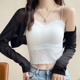 Women's Vests Short Sun Protection Knitted Cardigan Outdoor Summer Solid Color Long Sleeve Shirt Loose Breathable See-through Blouses Women