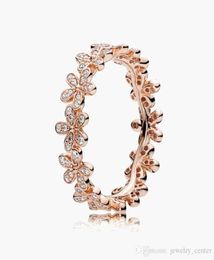 Women's 925 Sterling Silver Wedding Rings Cubic Zirconia Diamonds for Style 18K Rose gold Daisy Flower wedding rings sets Rings Ladies Gift with Original Box9955579