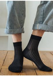 Men's Socks 6 Pairs Stockings Summer Lightweight Hollowed Out Mesh Breathable Anti-odor Nylon Silk Short Medium Tube Sweat-absorbent