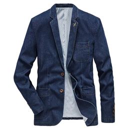 M4XL Denim Blazer Men Jacket Cotton Autumn Spring Fashion Male Clothes Slim Fit Business Jean Coats Casual Suits MY189 240430