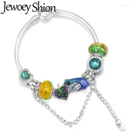 Charm Bracelets Chameleon & Green Leaves Heart Bead With Pendant Fit DIY Fashion Brand Bracelet For Women Kids Jewelry Gift Desgin