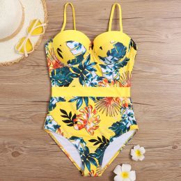 Suits Sexy Yellow Female One Piece Swimsuit Closed Push Up Large Size Swimwear Plus Size Body Bathing Suit Women Bather Swim Beach