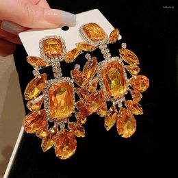 Dangle Earrings Orange Rhinestone Geometric For Women Retro Exaggerated Drop Temperament Party Accessories Girls Gifts
