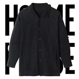 Men's Casual Shirts Miyake Pleated Original Shirt Long-sleeved Jacket Cardigan Black Light Luxury Youth Japanese System Men Clothing