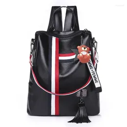 School Bags For Large Backpacks Luxury Female Tassel Ribbon Leather Bag Travel Shoulder High Quality Girls Backpack 2024