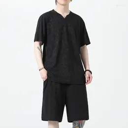 Men's Tracksuits Summer T Shirt Set For Men Plain Colour T-shirt Short Sleeve Shorts 2-Piece Oversized Casual Beach Sport Man Sets M-5XL