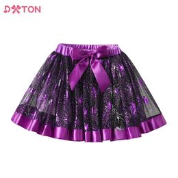 tutu Dress DXTON Girls Mini Ballet Skirt Bow Kids Princess Dancing Tutu Skirt Spider Applique Patchwork Tulle Kids Skirt Party Costumes d240507