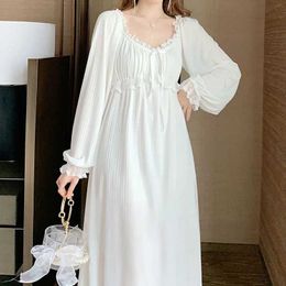 Women's Sleep Lounge Womens cotton Pyjamas long sleeved evening gown oversized loose fitting white evening gown womens casual evening gownL2405