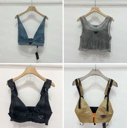 Shiny Rhinestone T Shirts Women Denim Sling Vest Sexy Cropped Top Party Tank Tops V Neck T-Shirt Bra Fashion Clothing 35435