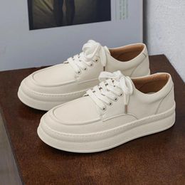 Casual Shoes Korean Style Mens Genuine Leather Lace-up Flats Shoe White Platform Sneakers Breathable Street Footwear Chaussure