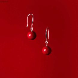 Dangle Chandelier Authentic 925 sterling silver ear hook cinnabar stone drop earrings simple and cute fashionable womens summer Jewellery XW