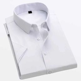 0L32 Men's Dress Shirts White Short-sled Shirt Mens Summer New Solid Color Ice Silk Thin Business Formal Casual Office No- Shirt Large Size 5XL d240507