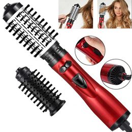 Curling Irons Hot air brush 2 replaceable head 360 rotating airflow straightener curler hair dryer Q240506