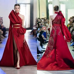 Modest ELIE SAAB One Shoulder Side Split A Line Lace Applique Crystal Beaded Beading Formal Dresses Sashes Evening Gowns 0431