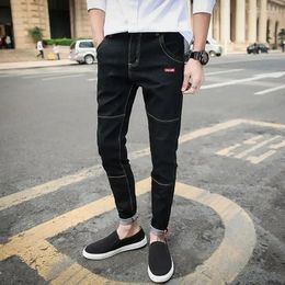 Men's Jeans Slim Fit Tapered Skinny Stretch Man Cowboy Pants Elastic Trousers Tight Pipe Black Clothing Luxury Fashion Emo
