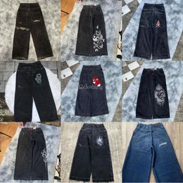 Mens JNCO jean Streetwear Y2k Hip Hop Cartoon Graphic Print Vintage Baggy Black Pants Men Women High Waist Wide Leg Trousers