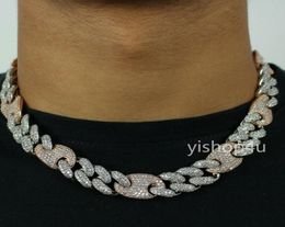 20mm Iced Cuban Oval Link Diamond Chain Necklace Bracelet 14K Two Tone Rose GoldWhite Gold Cubic Zirconia Jewelry Mariner Cuban 1066775